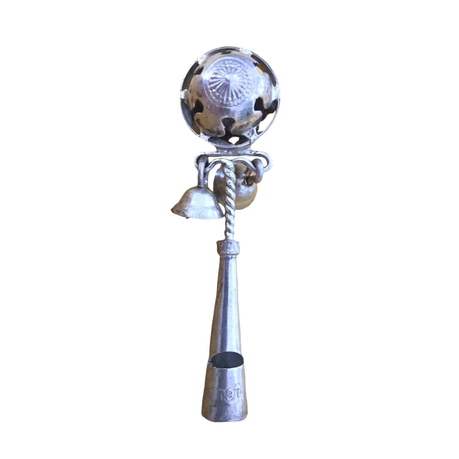 Antique Baby Rattle Whistle Bells Sterling Silver Victorian
