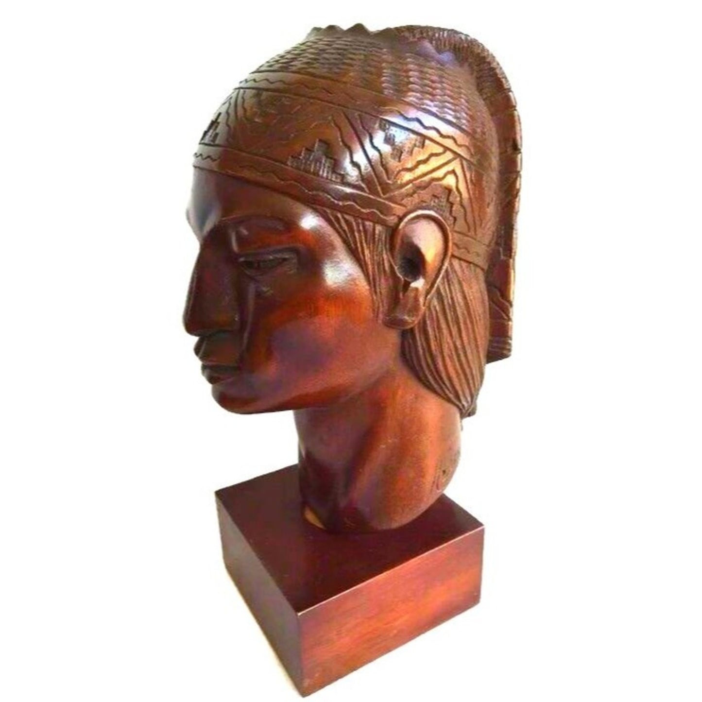 Antique Inca Warrior Statue Sculpture A. Saravia Peru Mahogany Wood Carving 1960