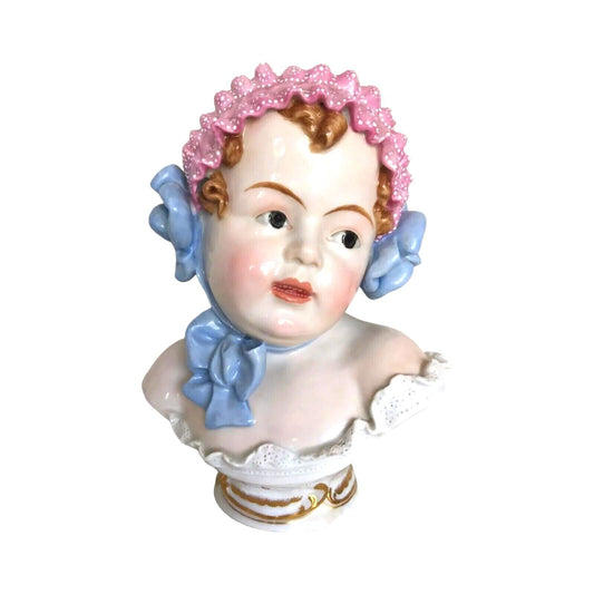 Antique Baby Girl Bust Figurine Sculpture Carl Thieme Dresden Porcelain 19c Art