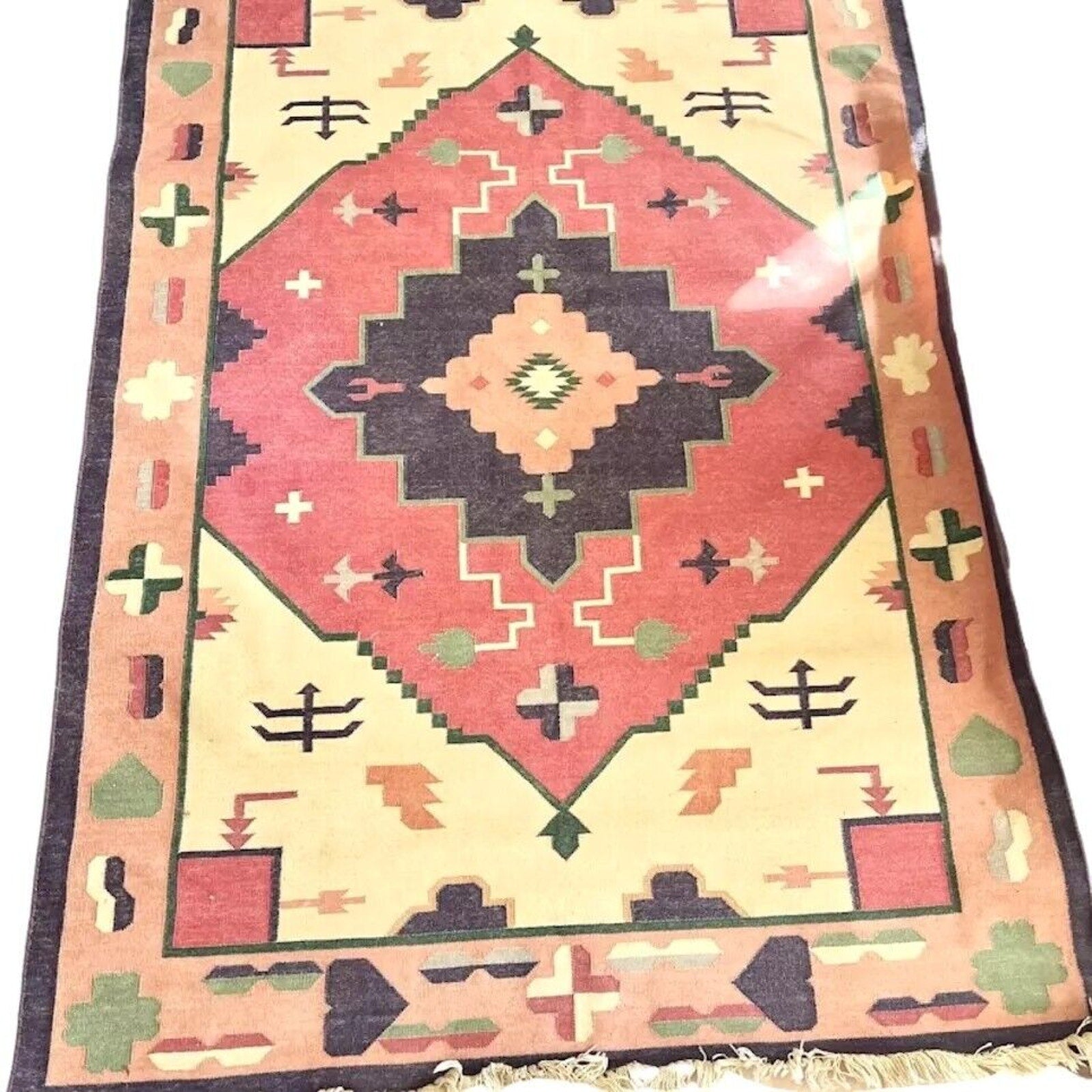 Vintage Geometric Kilim Reversible Rug Tribal Hand woven Wool Area Carpet 6x4