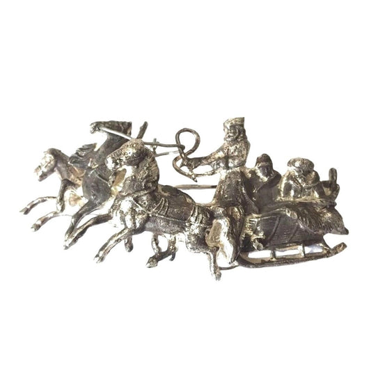 Brooch Imperial Troika Antique 84 Silver Jewelry 1800s 3horses Sleigh