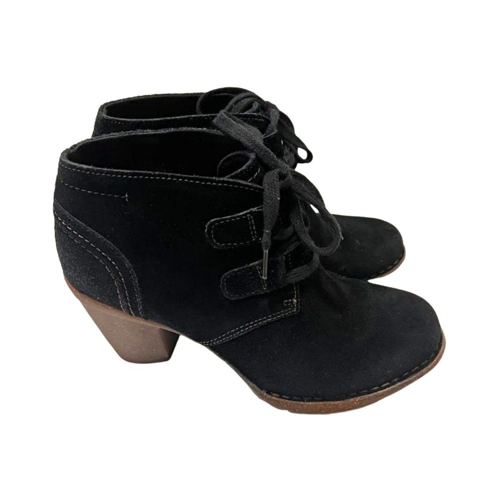 Clarks Women's Ankle Boots Genuine Leather Black 7M Low Heel Lace Up