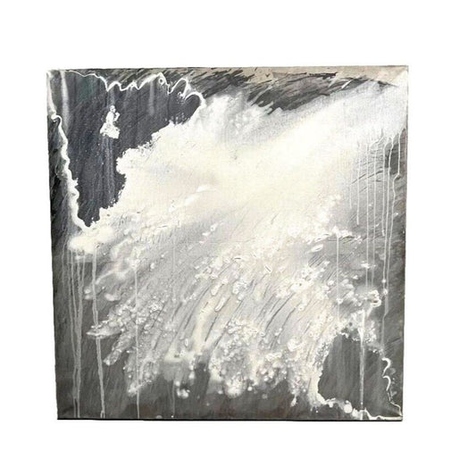 J. I.G. Vintage Abstract Oil on Canvas Painting Snow Black White 39in x 39 in