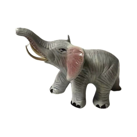 Vintage Blue Elephant Figurine Trunk Up Realistic Made in Japan Porcelain