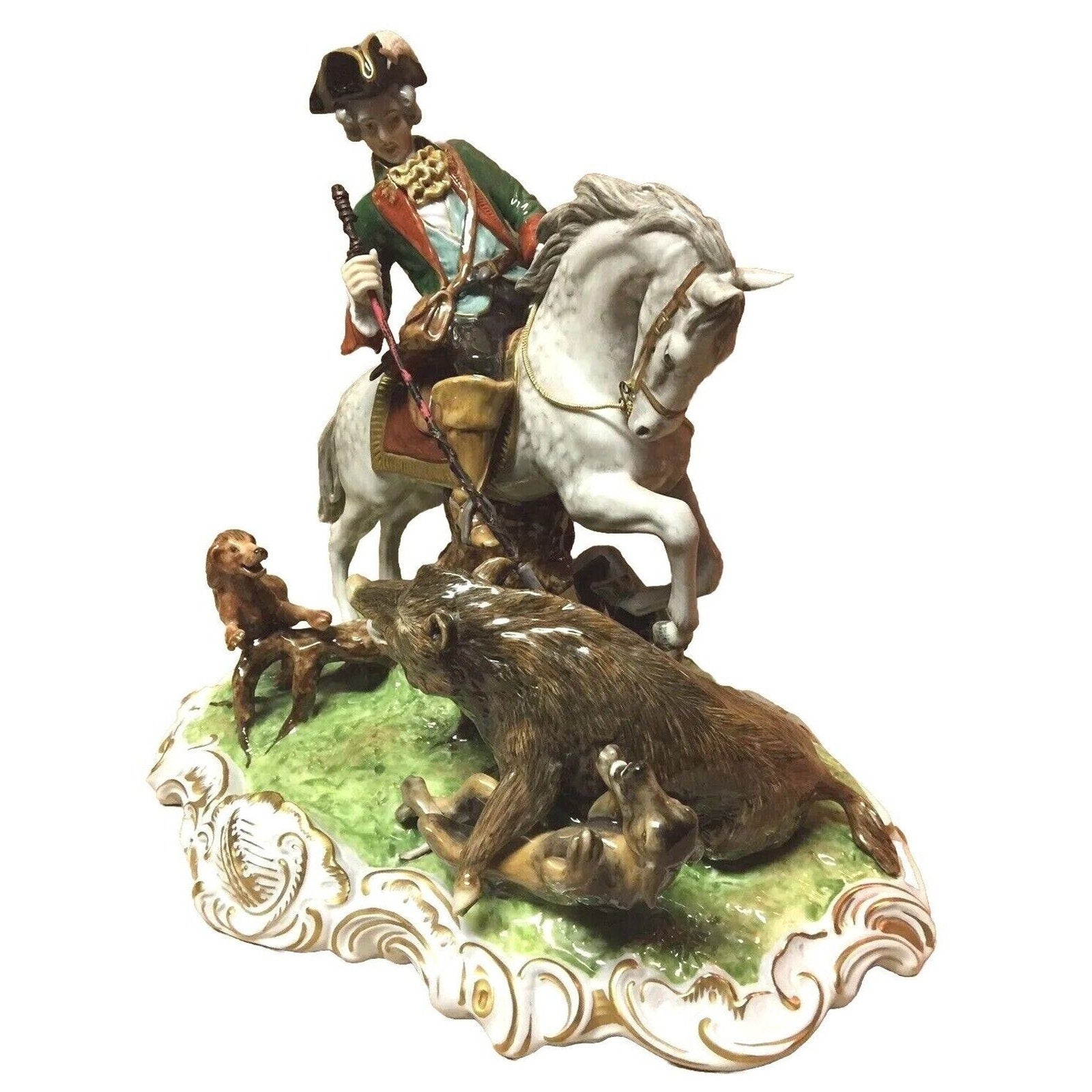 Unterweissbach Dresden Glazed Porcelain Hunter on Horse Figurine from Germany