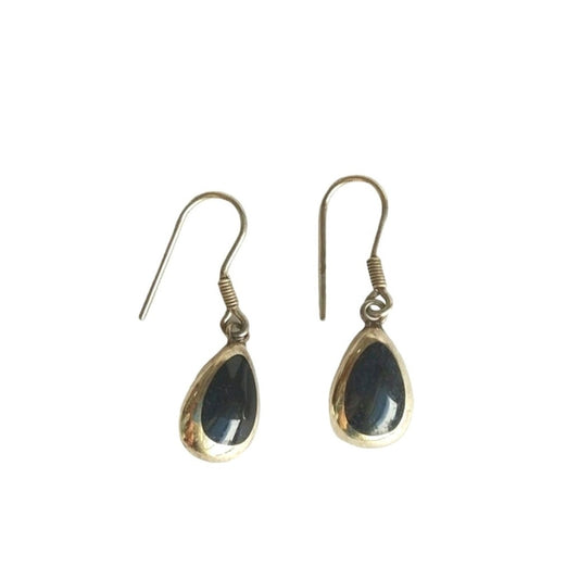 Silpada Mexico Black Obsidian Teardrop Dangle Earrings Sterling Silver 925 Hook