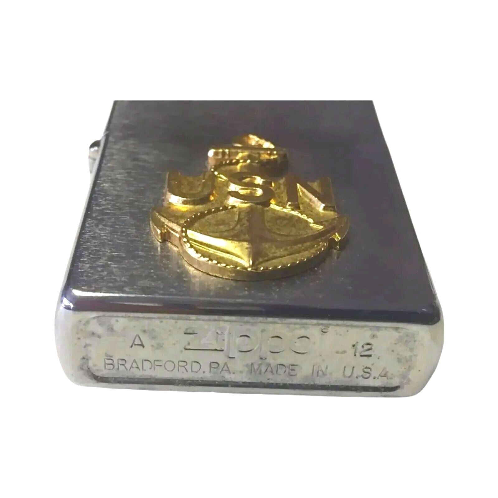 Zippo Lighter Bradford Pa Usa Usn Us Navy Silver Tone 2012