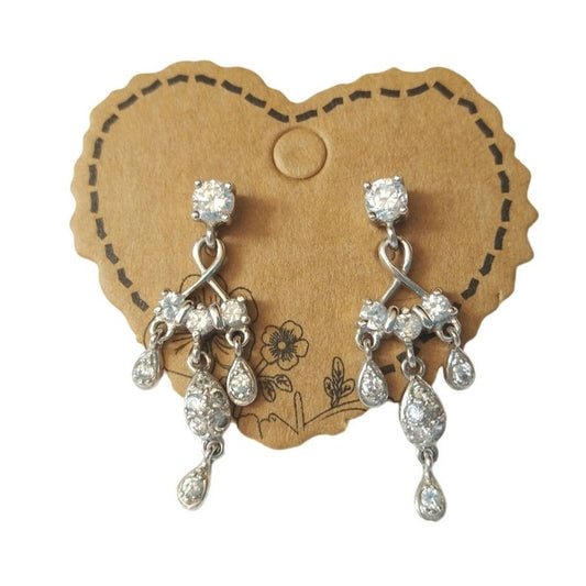 Round Cut Cubic Zirconia Chandelier Dangle Earrings Sterling Silver 925 Post