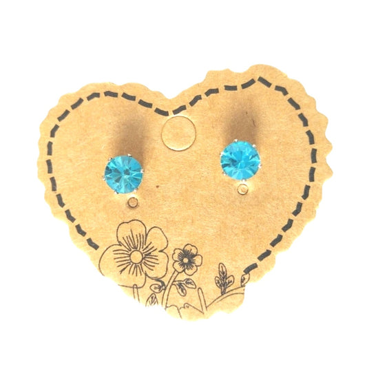 Vintage Round Cut Blue Rhinestone Small Studs Earrings Posts Screw