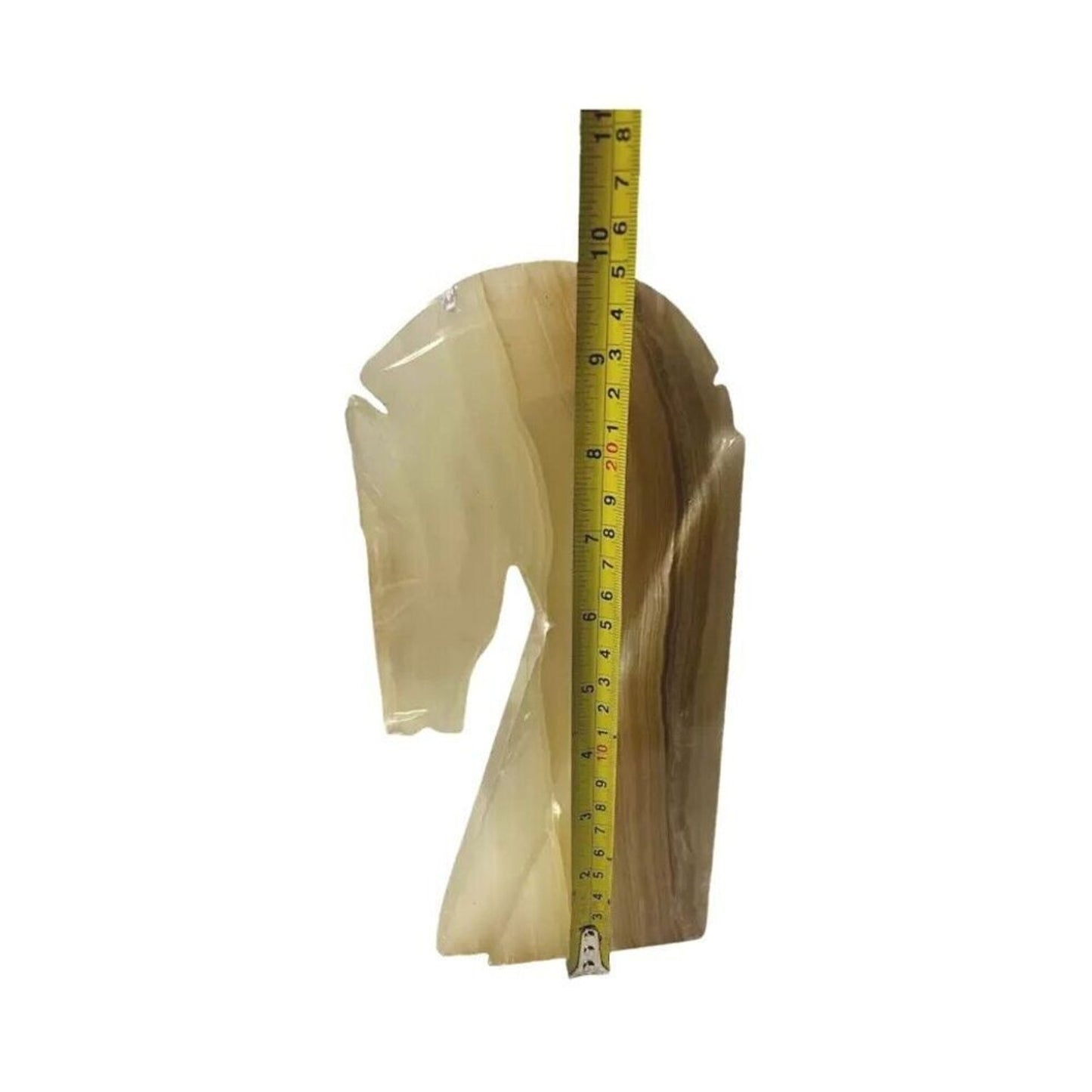 Antique Carved Onyx Horse Head Bookend Figure Paper Weight Yellow-Brown 10"H