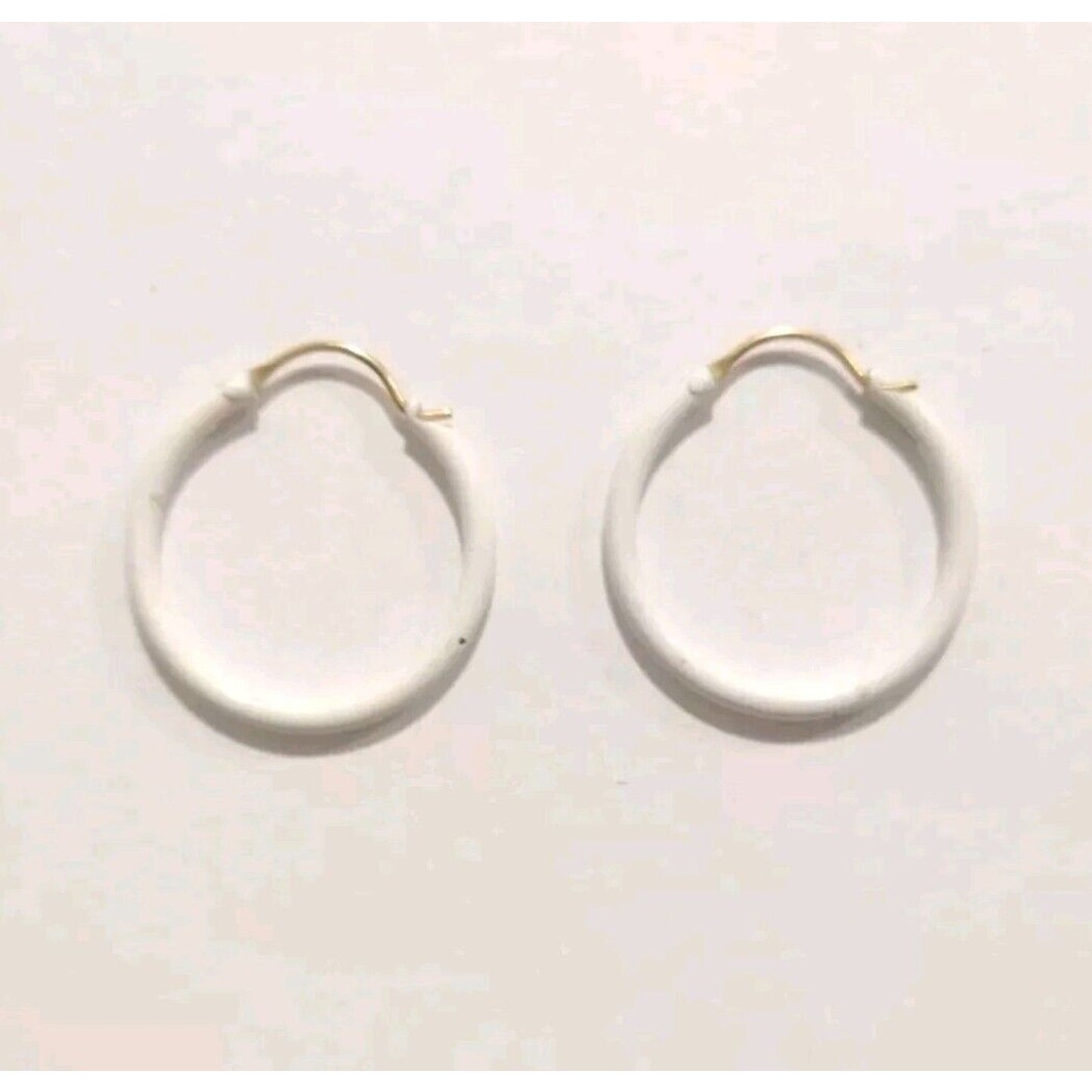 Vintage White & Gold Tone Hoop Earrings Small Lightweight