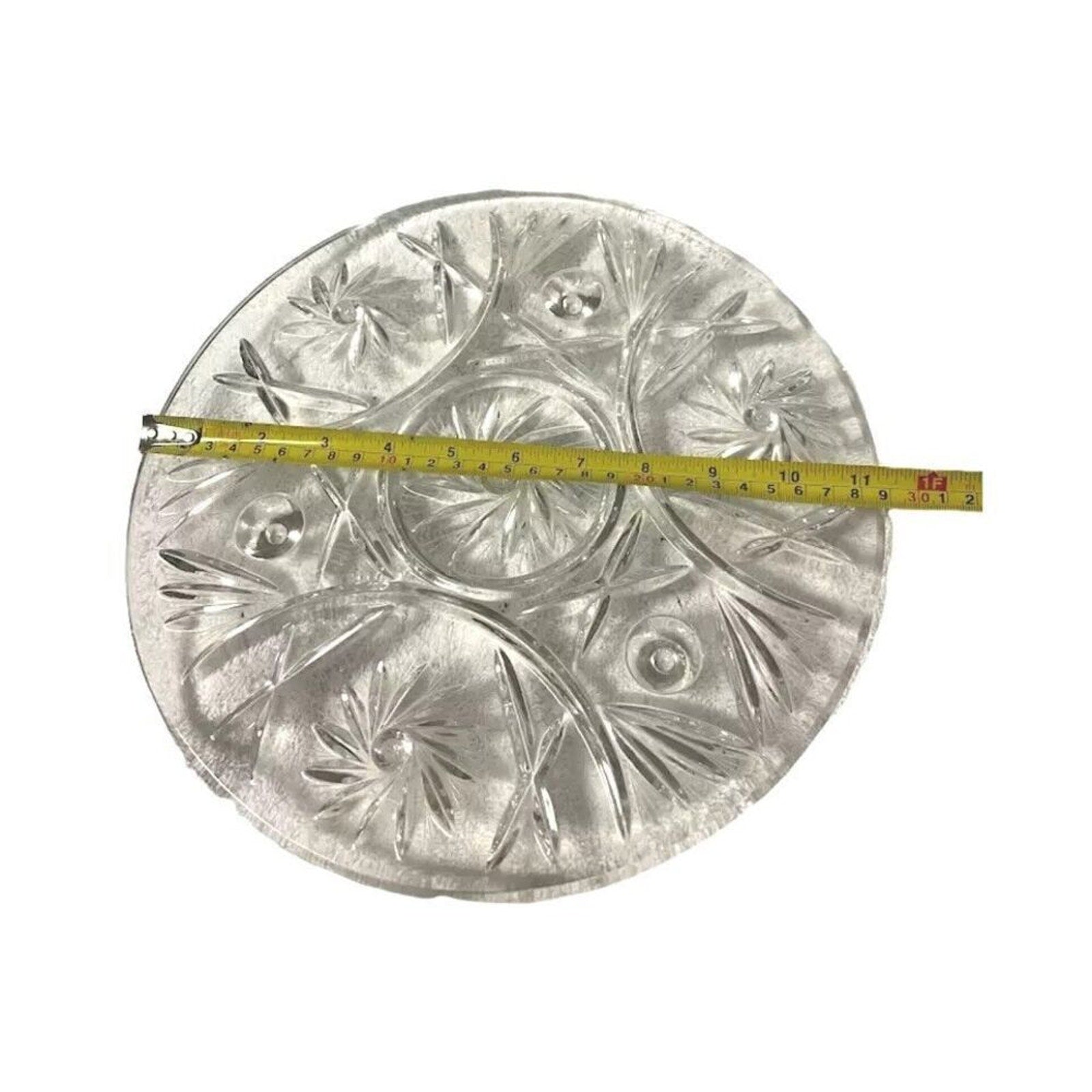 Vintage Bohemian Czech Cut Crystal Round Platter Rimmed Footed Cake Plate 11”
