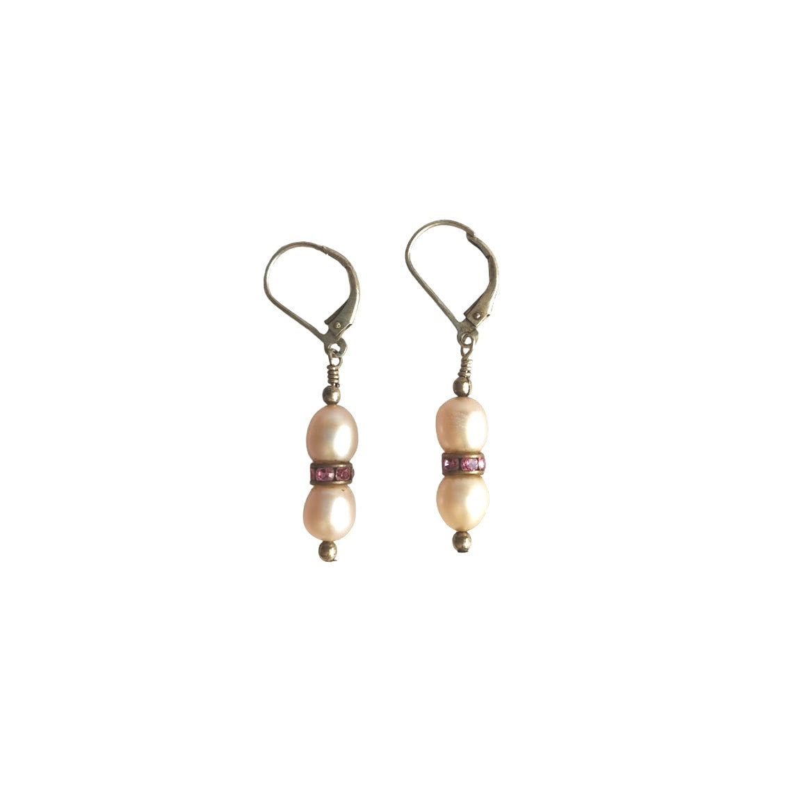 Cultured Natural Pearl & Pink Sapphire Dangle Earrings Sterling Silver 925