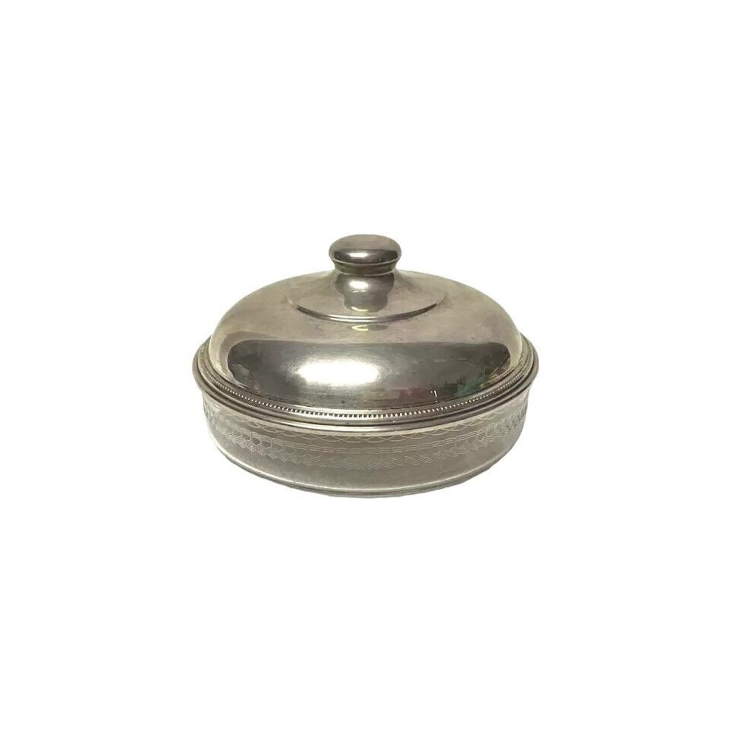 Antique Sterling Silver & Cut Glass Covered & Domed Butter Plate Dish w Lid
