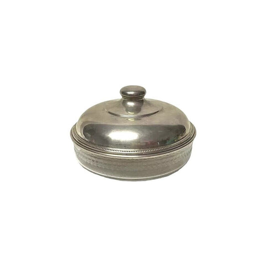 Antique Sterling Silver & Cut Glass Covered & Domed Butter Plate Dish w Lid