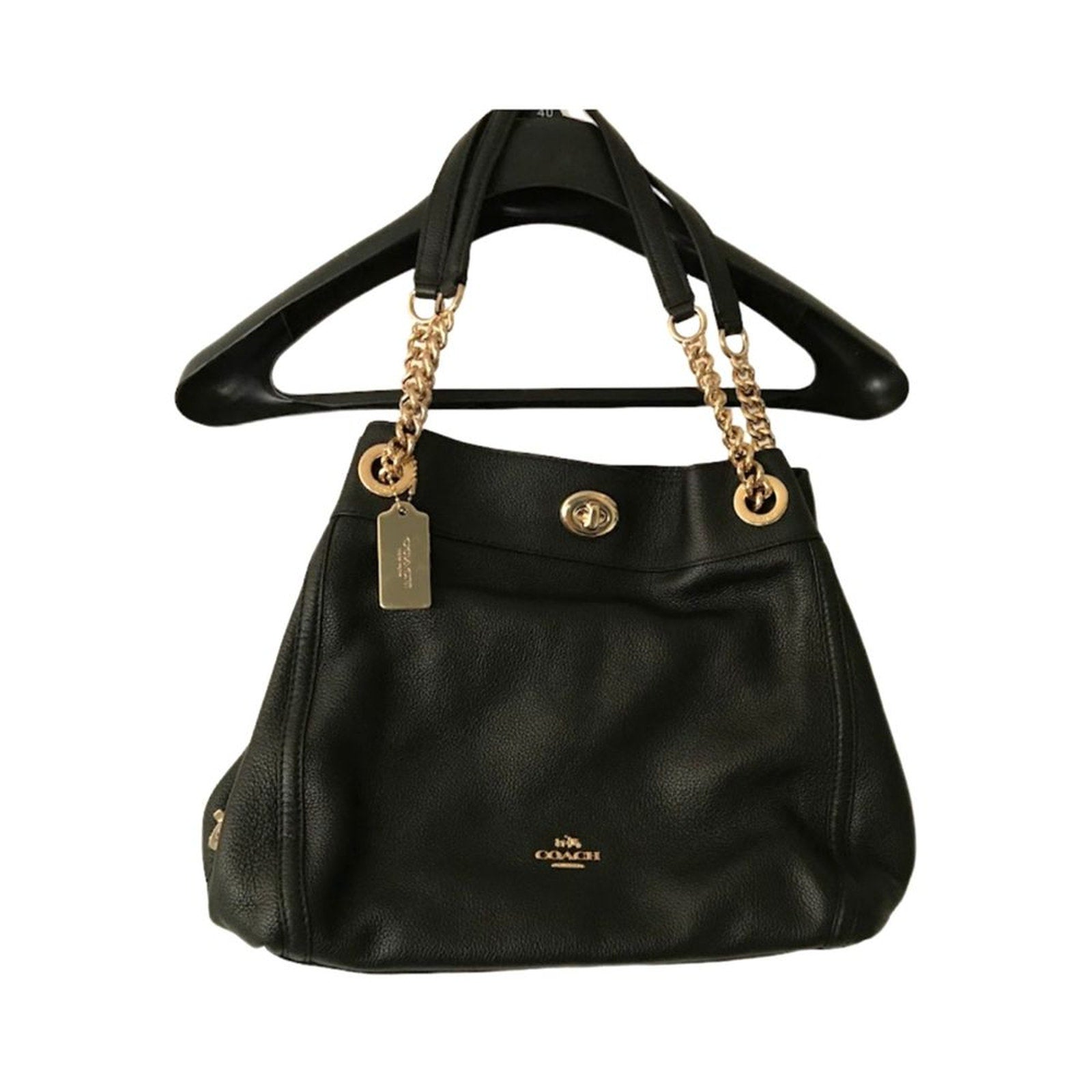 NWOT Coach Turnlock Edie Pebble Leather Shoulder Bag Beachwood Black Gold 36855