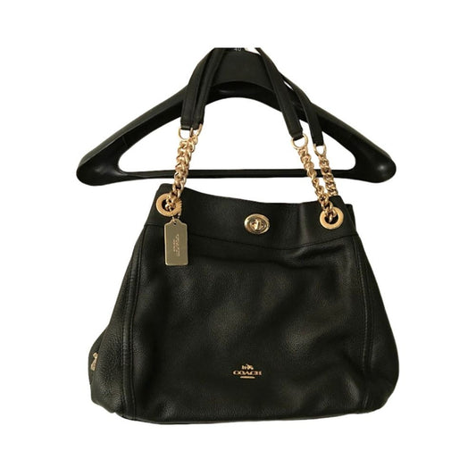 NWOT Coach Turnlock Edie Pebble Leather Shoulder Bag Beachwood Black Gold 36855
