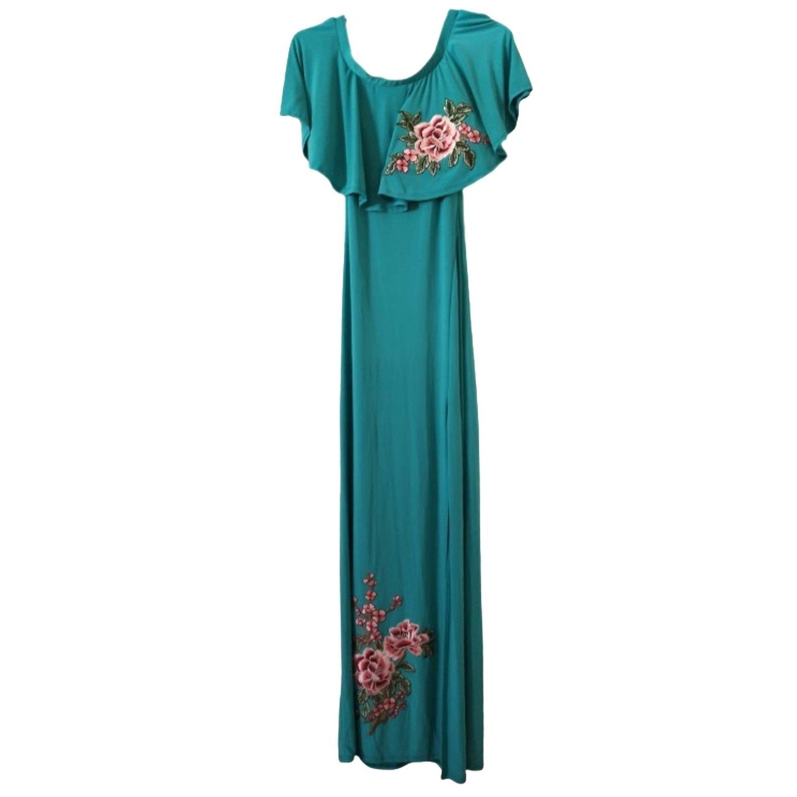 Winwin apparel maxi dark green Dress with flower embroidery S
