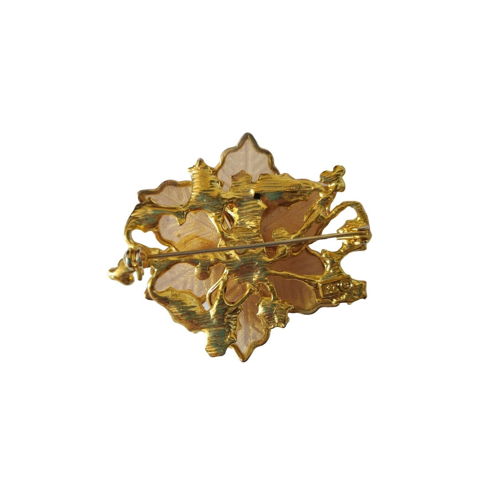 KC Women's Flower Brooch Pin Gold Tone Enamel Designer Signed Fashion Jewelry