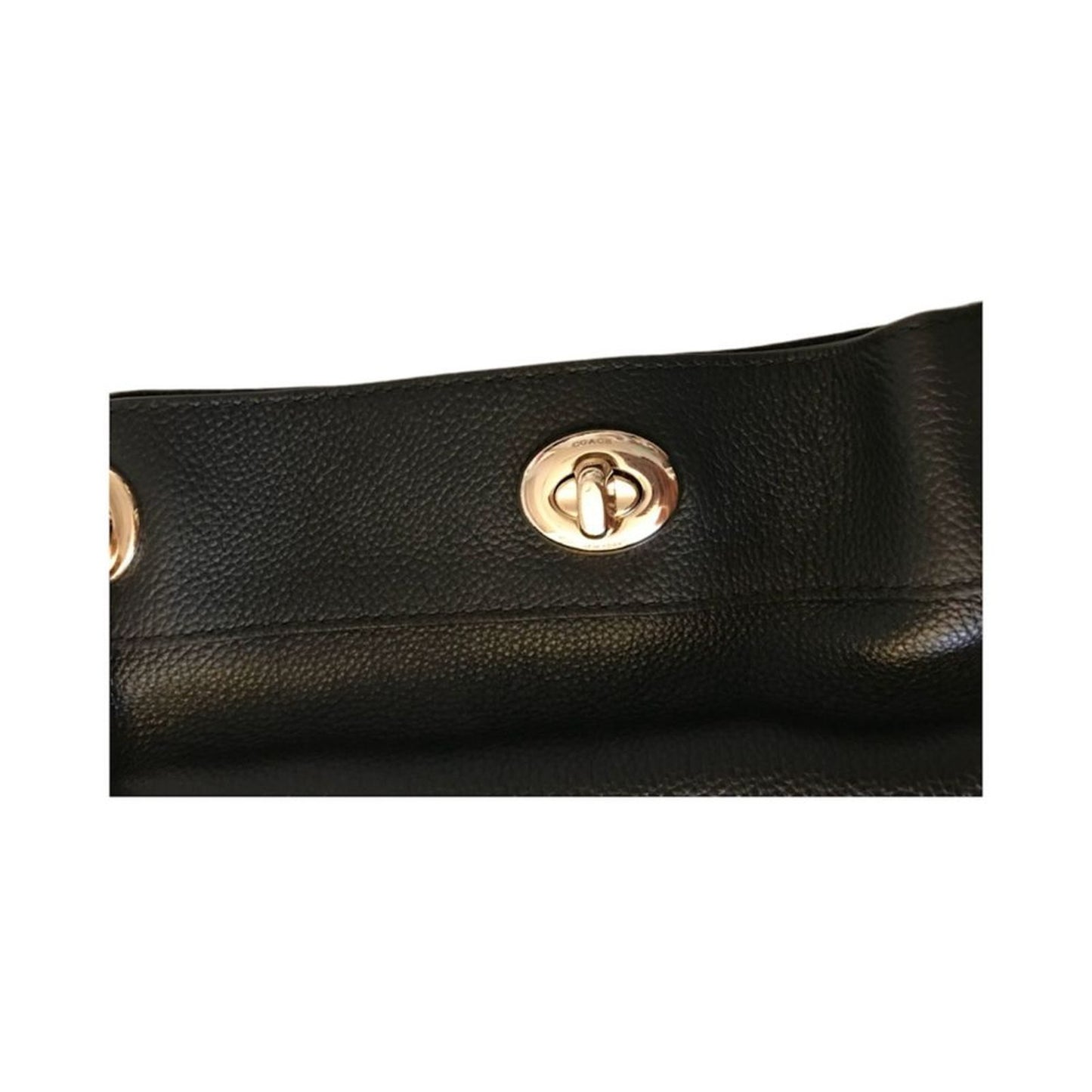 NWOT Coach Turnlock Edie Pebble Leather Shoulder Bag Beachwood Black Gold 36855