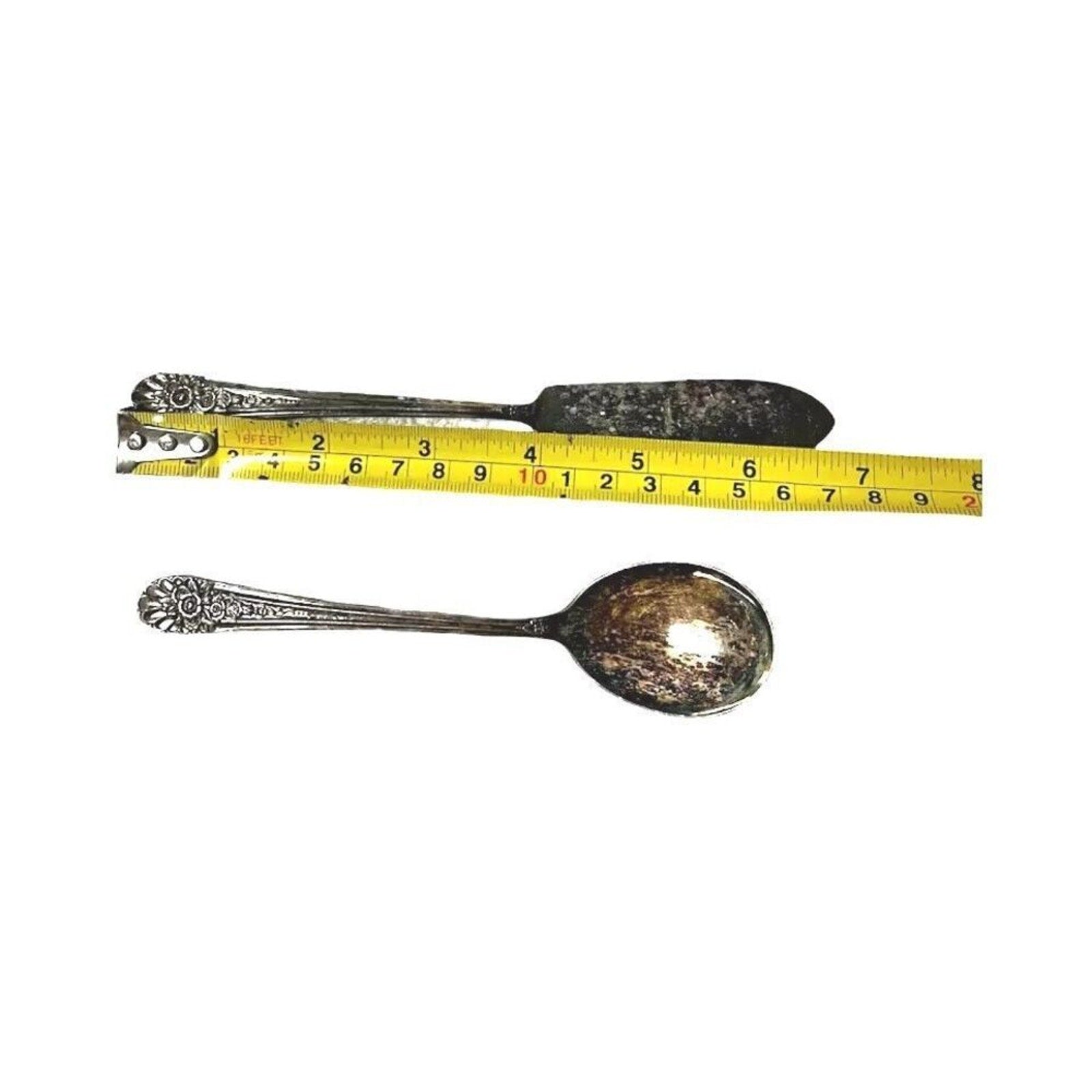 Antique Spoon & Butter Knife Spoon & Knife Set AA Silver Plated Floral Pattern