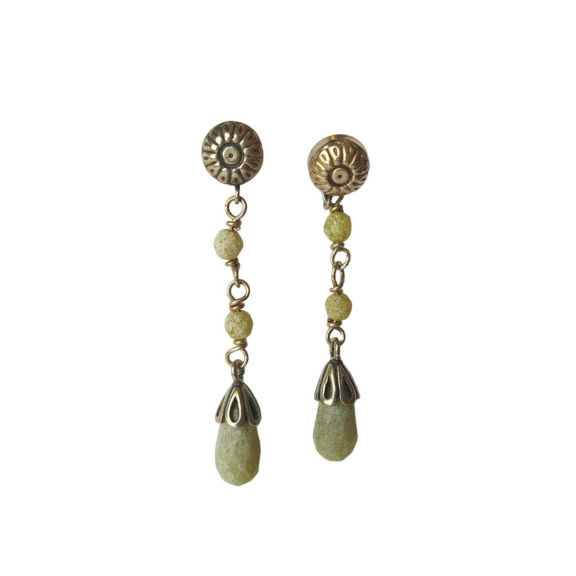 Faceted Green Gemstone Teardrop Dangle Earrings Sterling Silver 925 Signed Post
