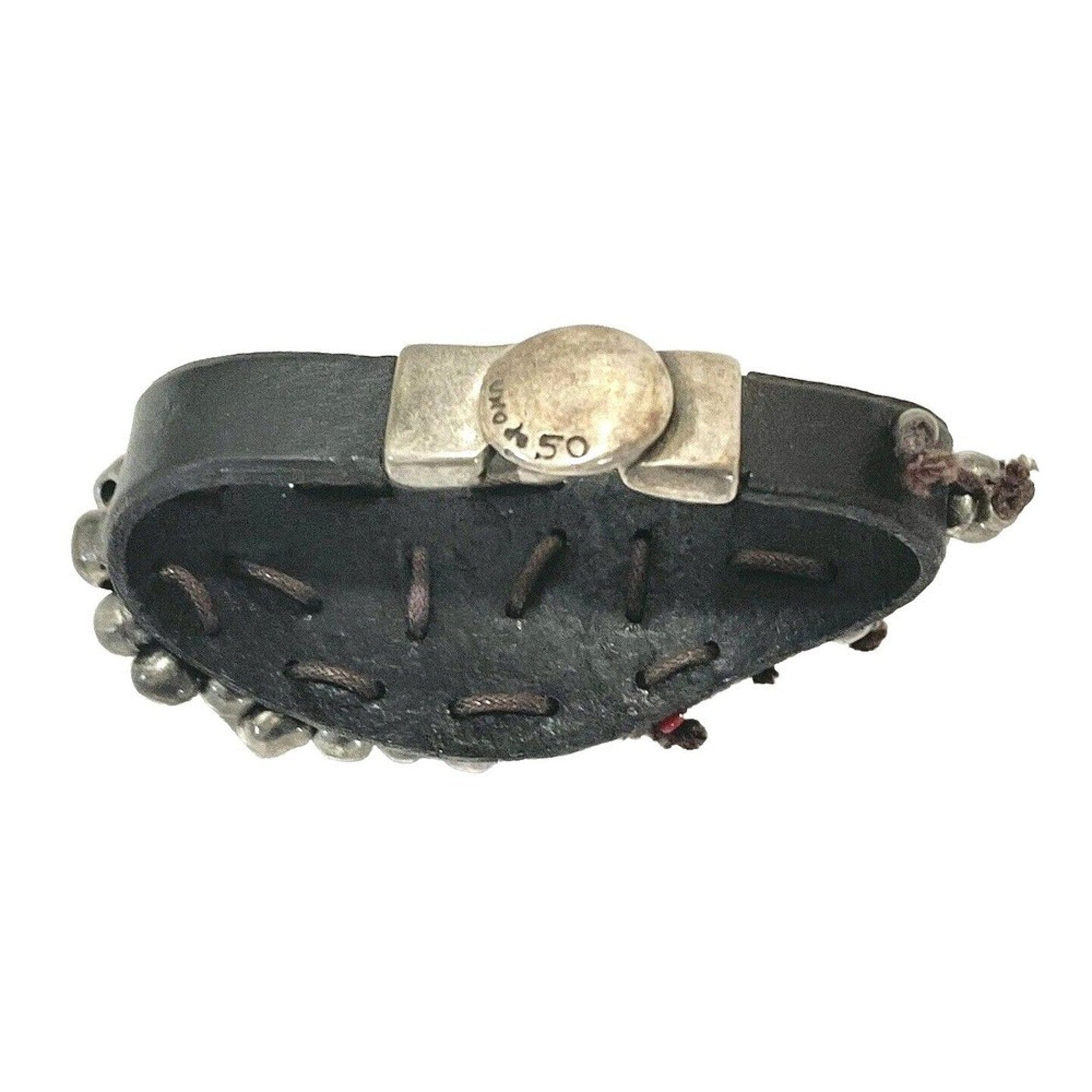 Uno De 50 Bracelet Gemstones Silver Beaded Brown Leather Unisex Men's Women's