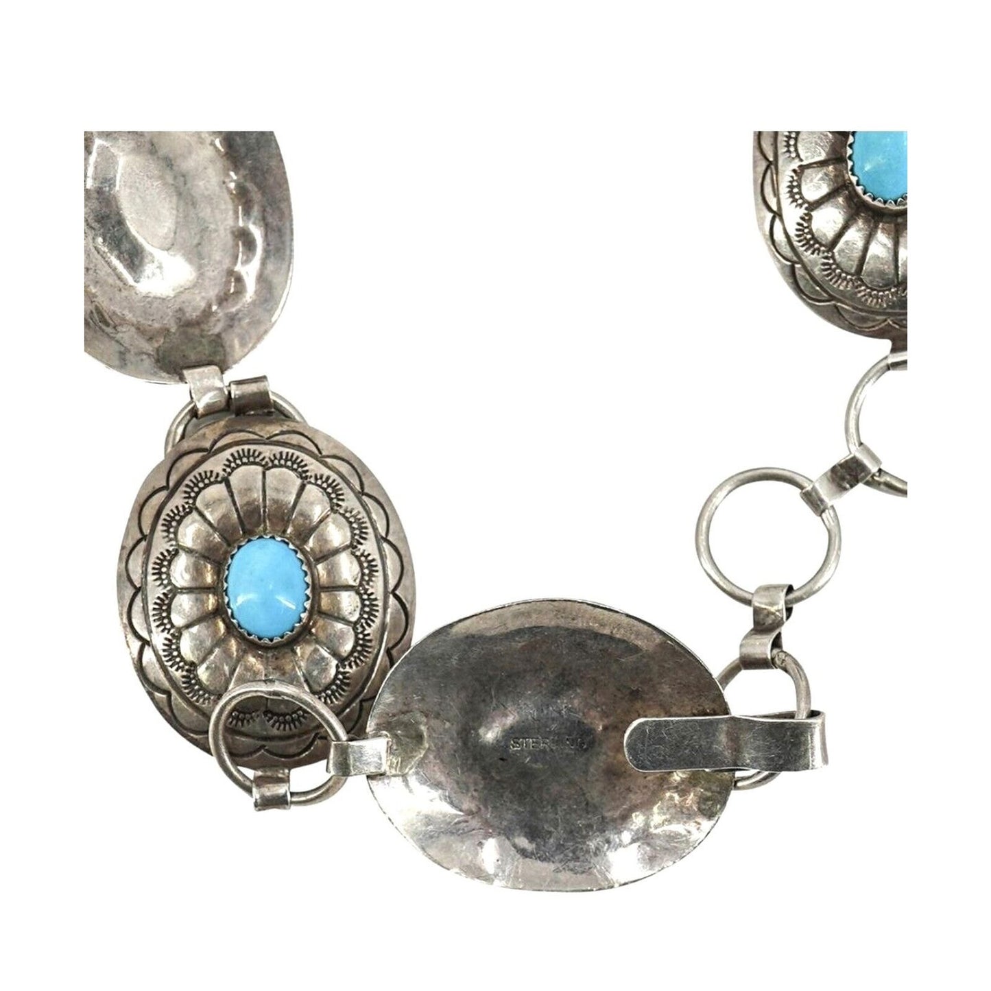 Belt Necklace Vintage Navajo Native Indian Oval Blue Turquoise Sterling Silver