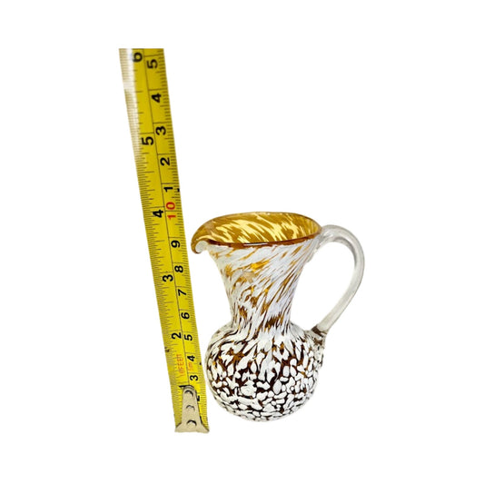 Vtg Pilgrim Glass Amber Splatter White Hand Blown Pitcher Creamer Applied Handle