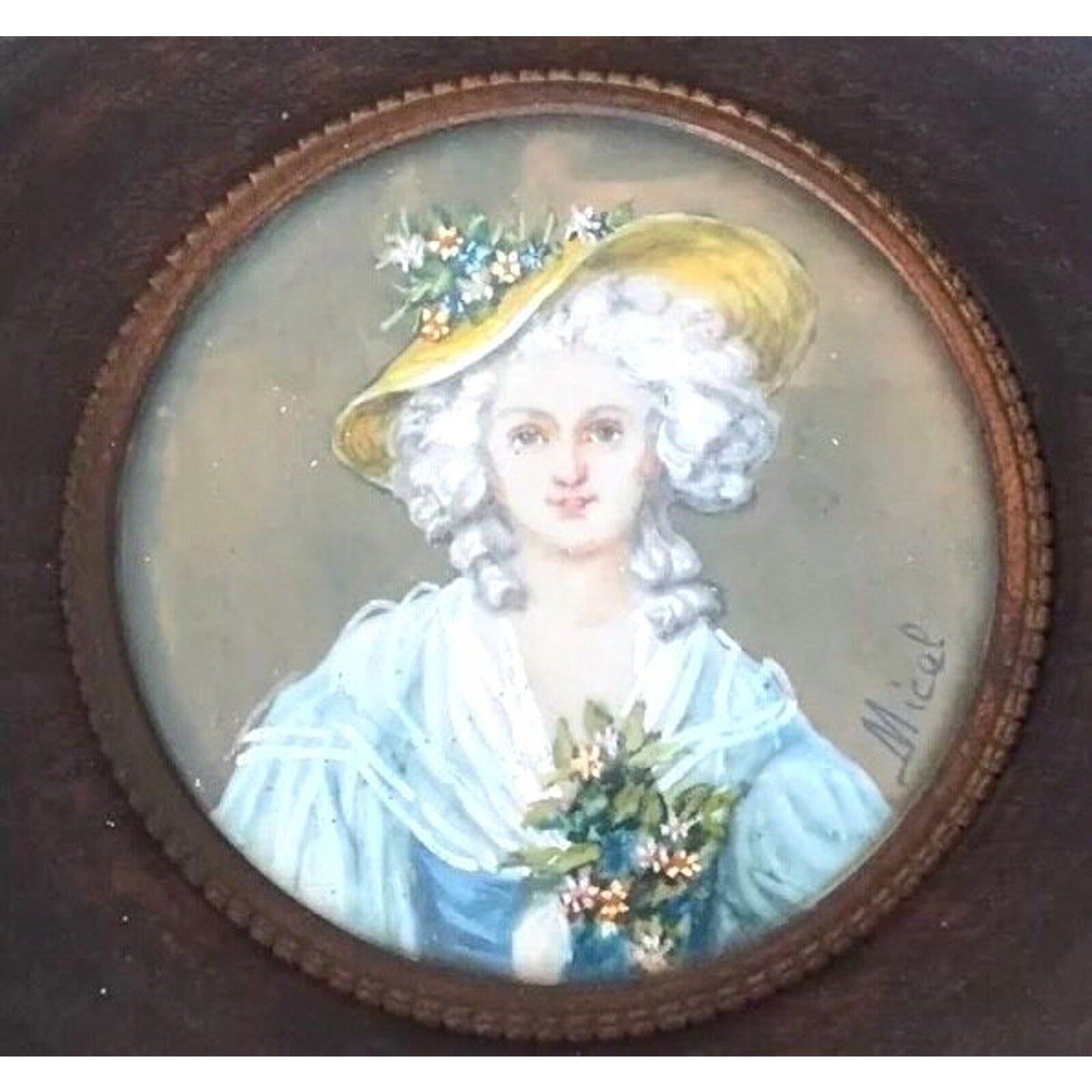 Antique French Miniature Painting Madame Elizabeth Louis Sister Signed Fine Art