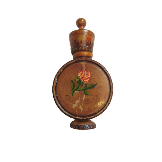 Bulgarian ROSE OIL Perfume Wood Bottle Handmade Souvenir 1950s