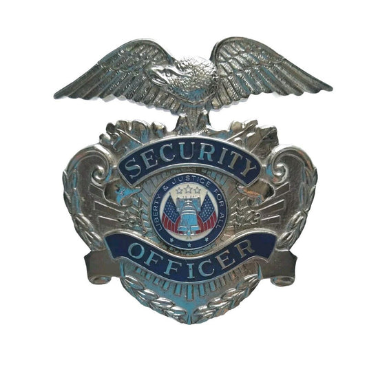 Blackinton Security Officer Cap Badge Pin Silver Tone Blue Enamel Eagle