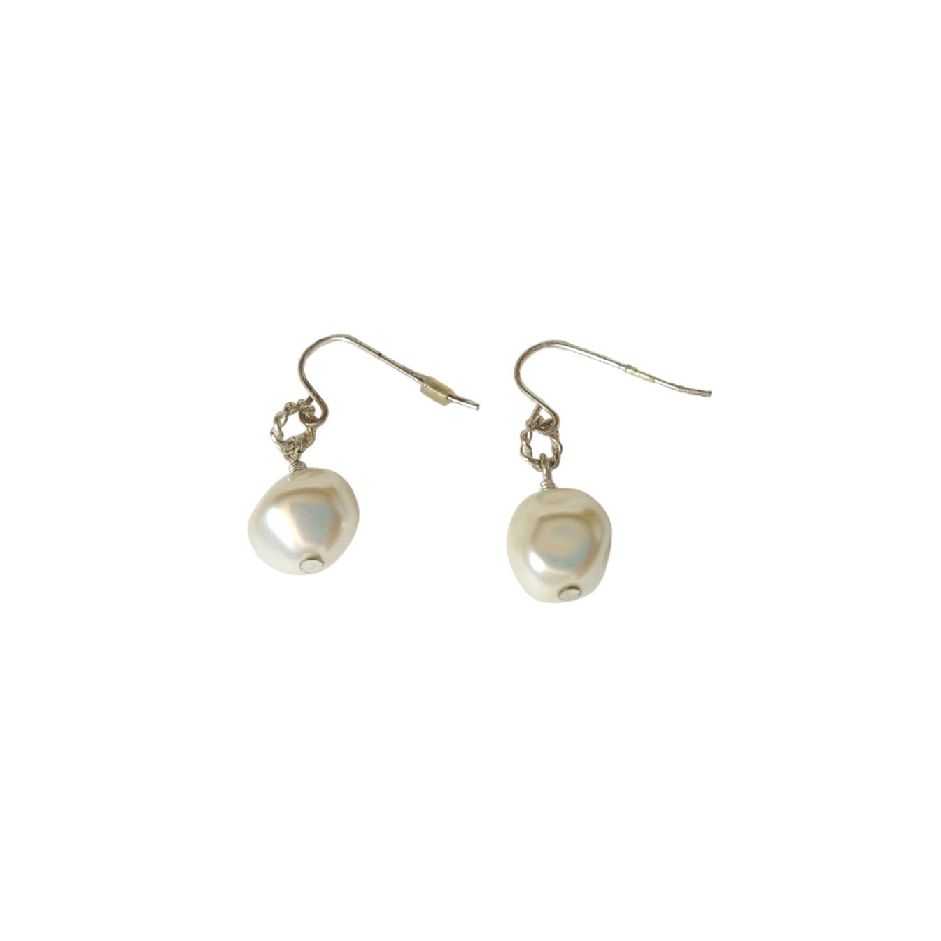 Vintage Faux Pearls Dangle Drop Earrings Sterling Silver Plated Hook
