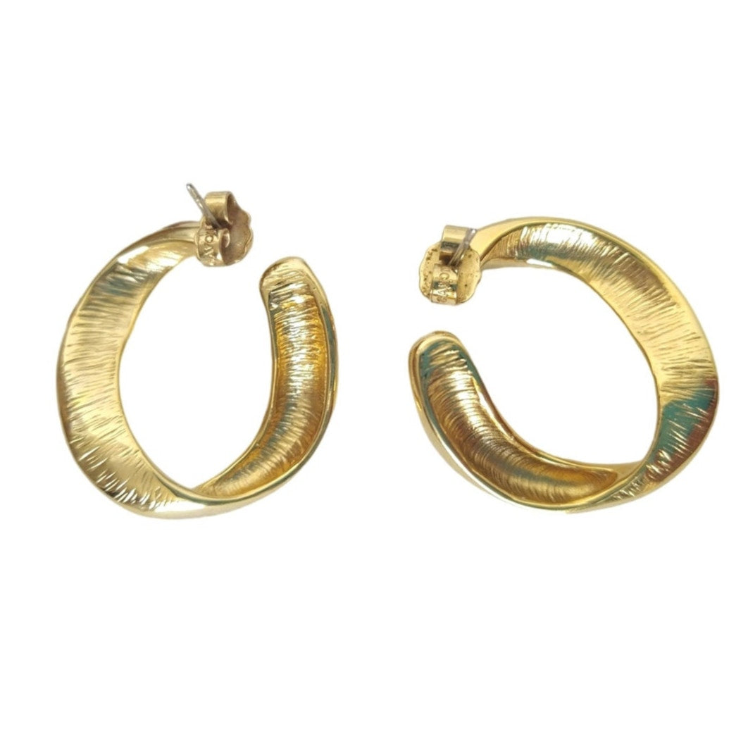 Vintage Avon Paved Crystals C Hoops Earrings Yellow Gold Plated Hoop
