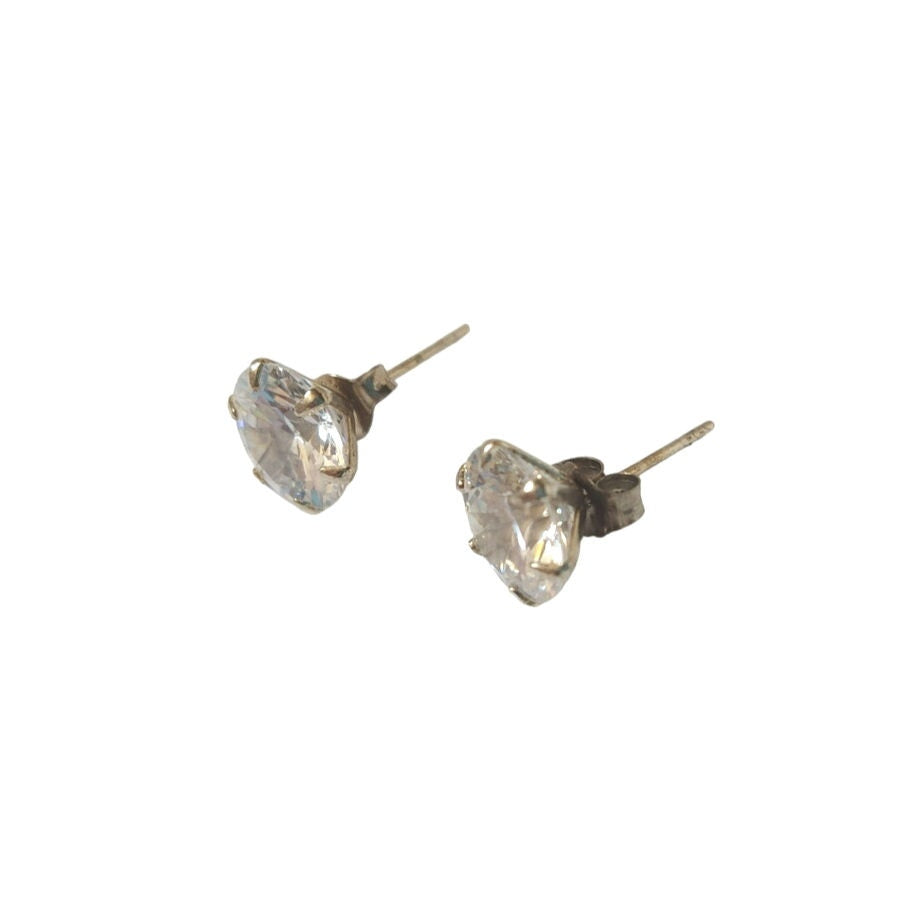 Vintage Round Cut CZ Cubic Zirconia Stud Earrings Sterling Silver 925 Screw Back
