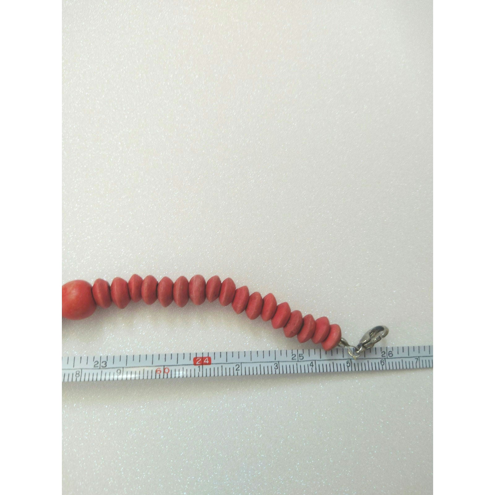 Vintage Boho Statement Necklace Red Graduated Wooden Beads 26"