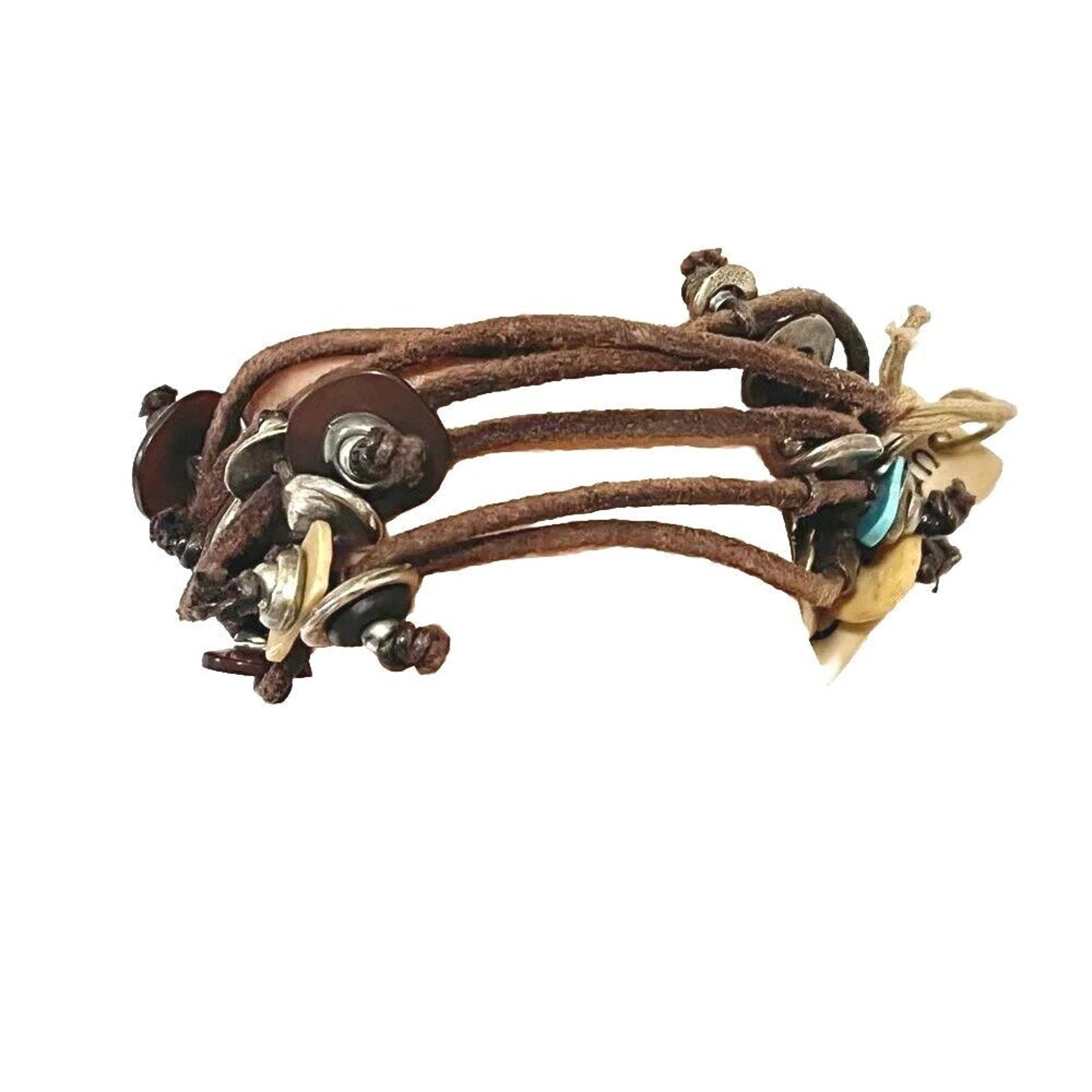 Uno de 50 Unisex Bracelet Silver Brown Leather With Charms Men's Women's Spain