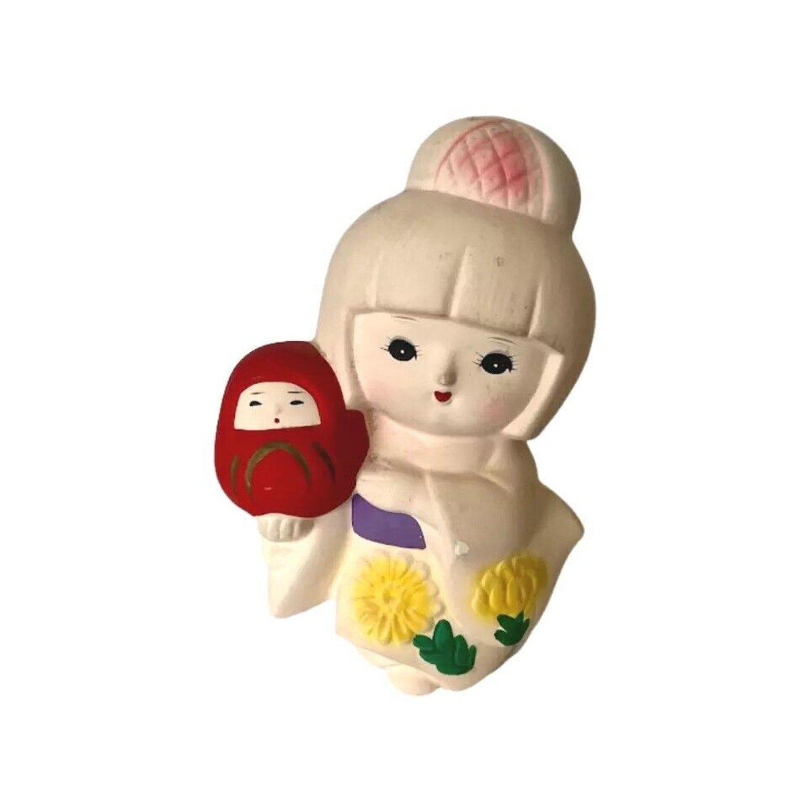 Vintage Japanese Ceramic Girl Figurine with Daruma by Oriental Trading Inc.