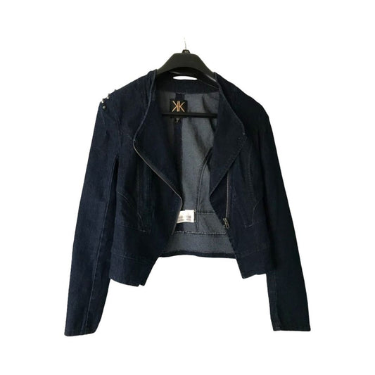 Kardashian Kollection Women`s Jean Jacket Blazer Jacket Size S Dark Blue