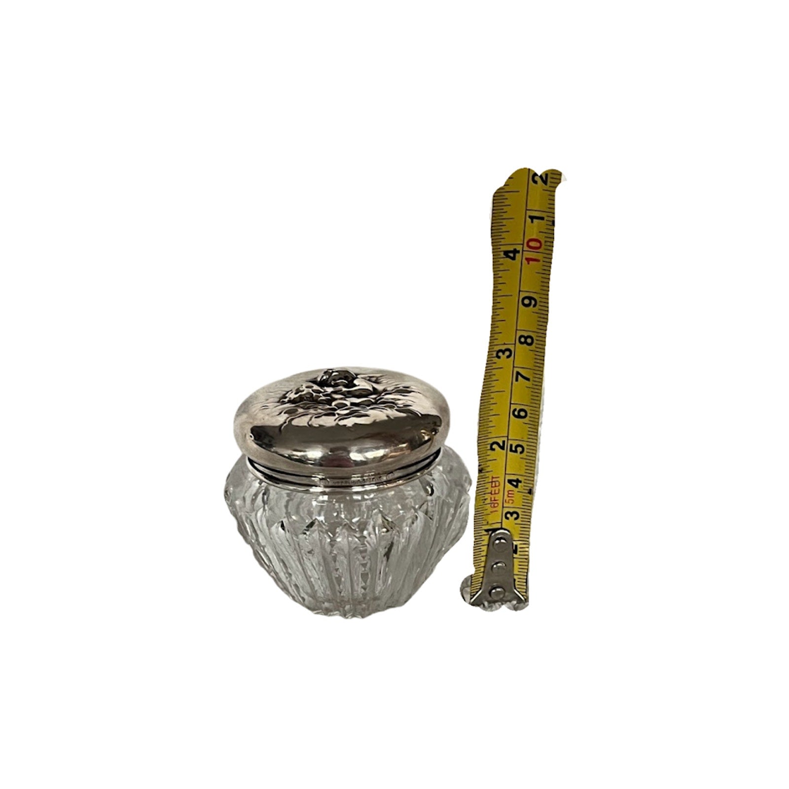 Unger Bros Crystal Powder Jar Repousse Love's Dream Art Nouveau Sterling Silver