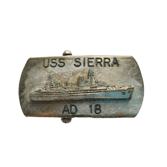U.S. Navy Belt Buckle U.S.S. Sierra AD 18 Raised Ship Graphic Vintage