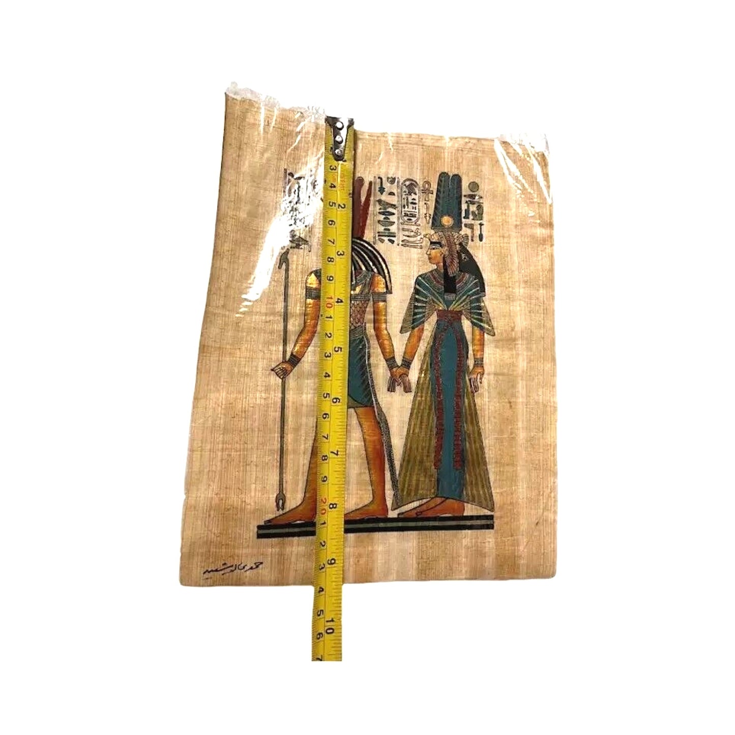 Egyptian Papyrus God Horus & Queen Nefertari Hand Painted Art Painting Signed