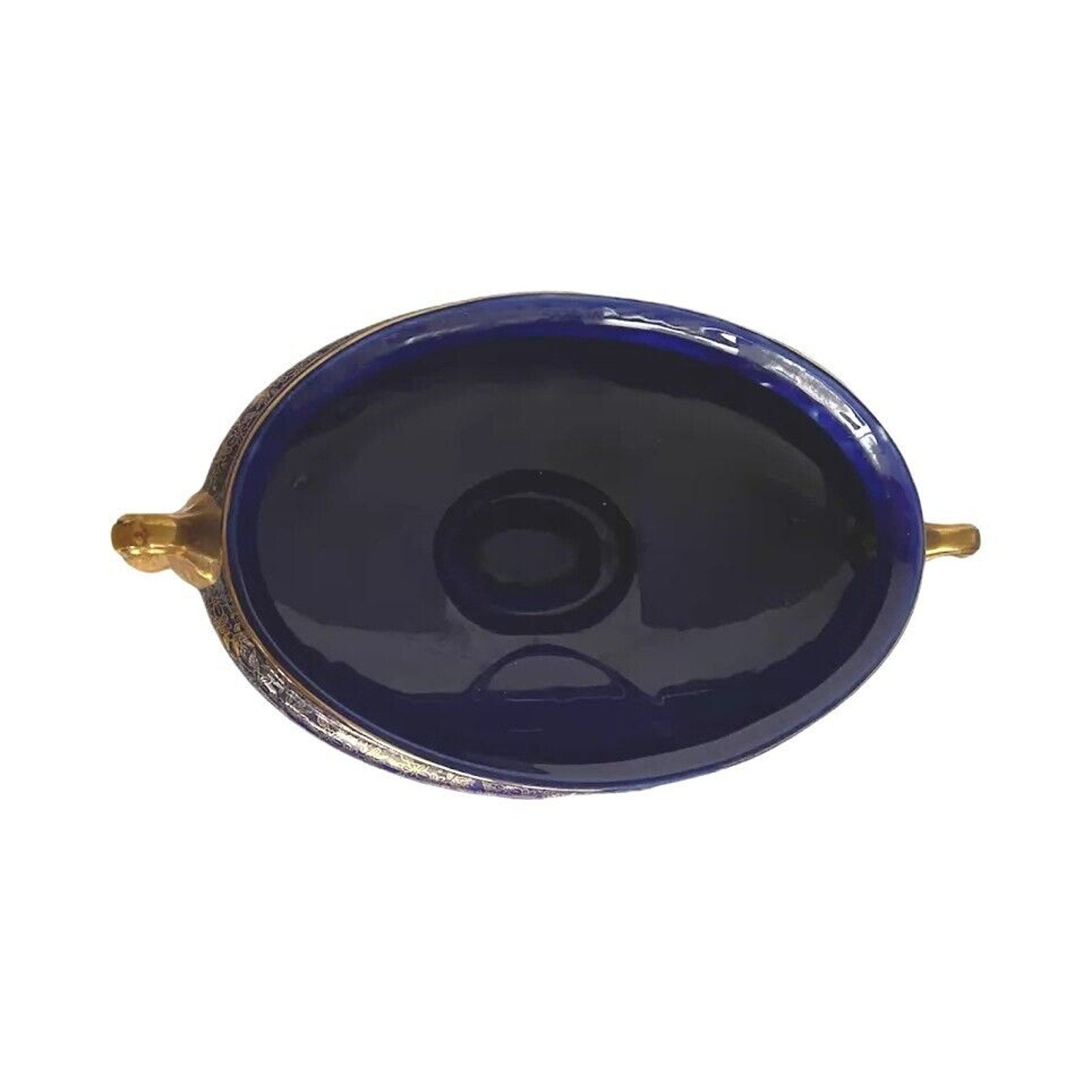 Vintage Cobalt Blue Gold Porcelain Centerpiece Bowl Vase England Victorian Scene