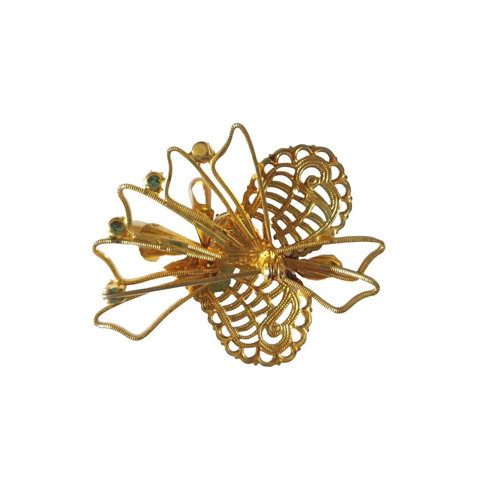 Antique Women's Brooch Pin Hearth Rhinestones Gold Tone Austria Estate Jewelry