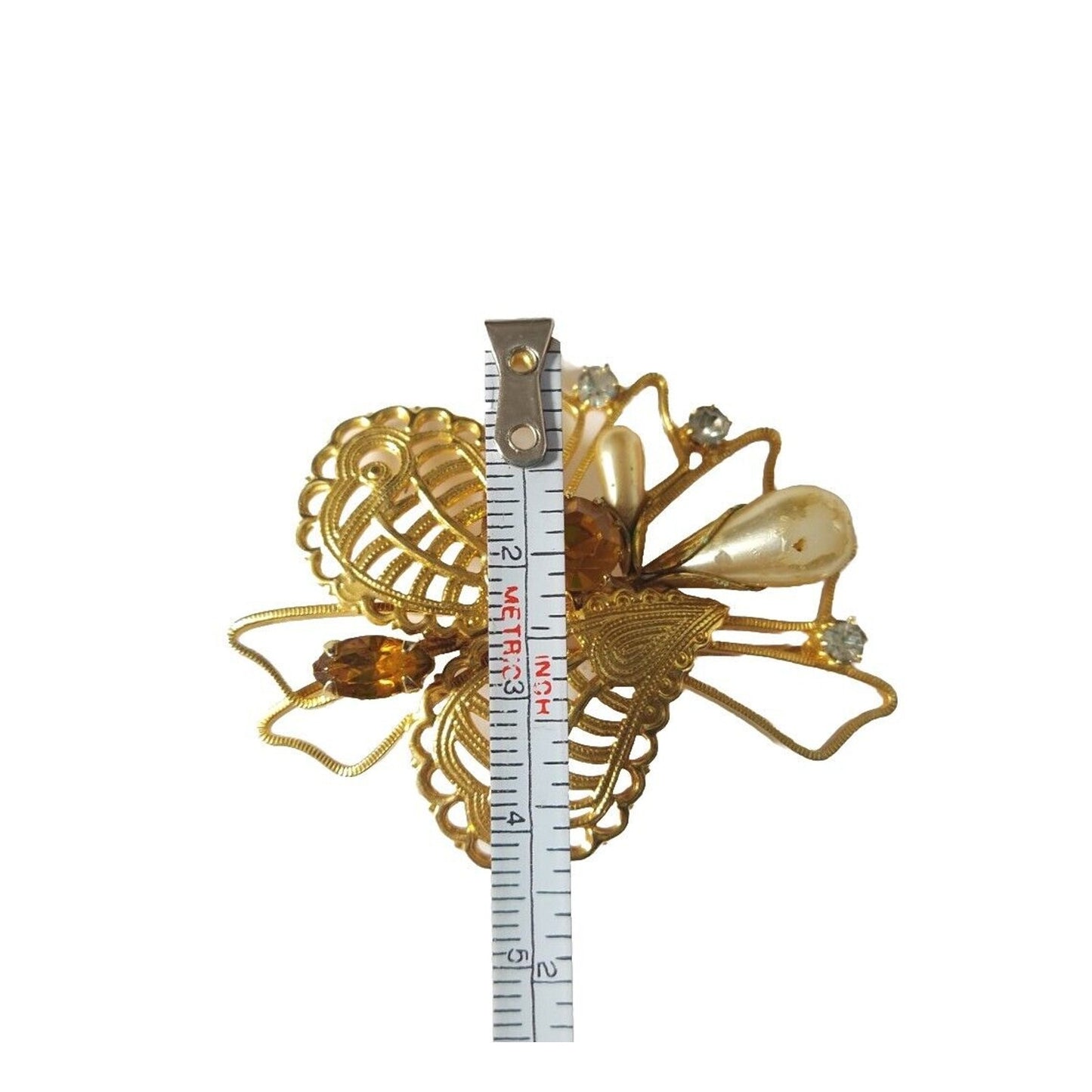 Antique Women's Brooch Pin Hearth Rhinestones Gold Tone Austria Estate Jewelry