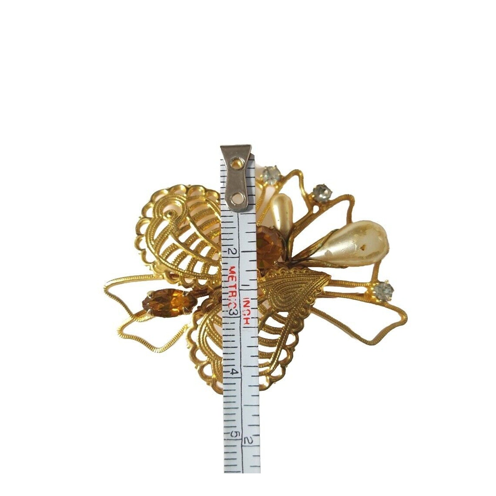 Antique Women's Brooch Pin Hearth Rhinestones Gold Tone Austria Estate Jewelry