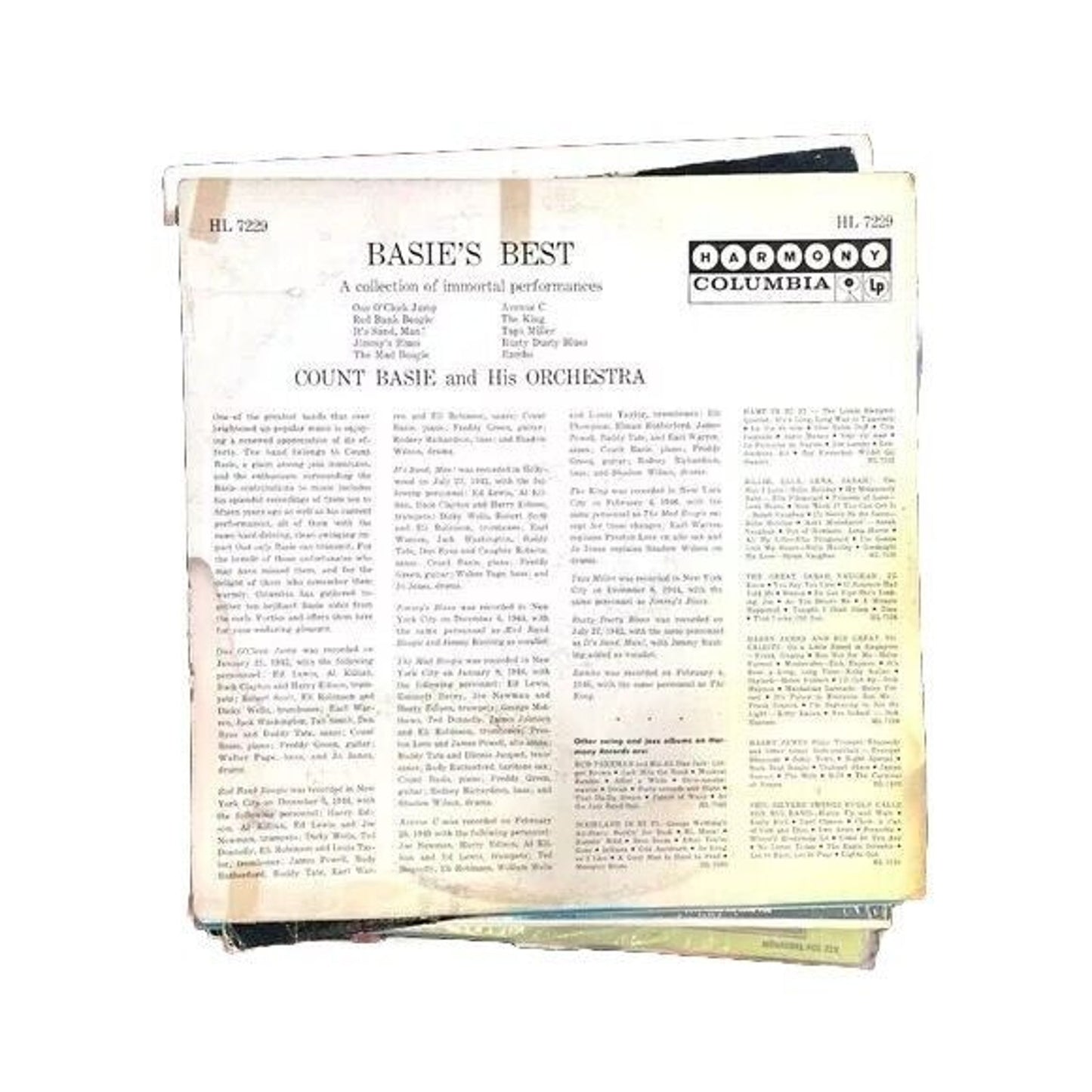 Basie's Best Count Basie And His Orchestra Harmony Columbia Vinyl Lp Record