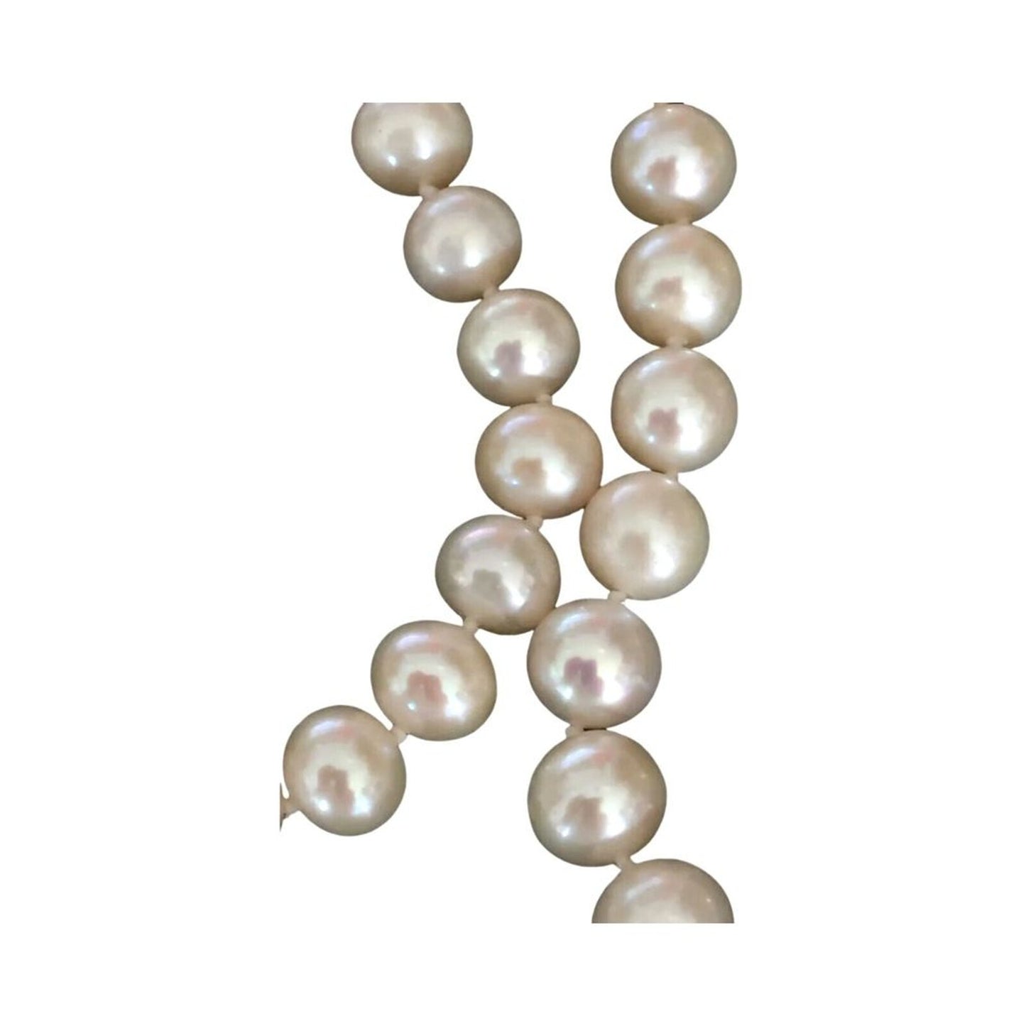 Fic Women's Necklace 9,5mm Natural Pearls Designer 14K Yellow Gold Clasp Antique