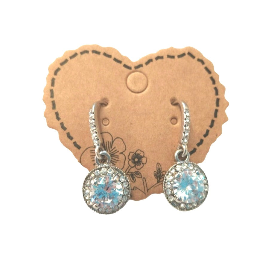 Round Cut Crystals Dangle Drop Bridal Earrings Sterling Silver Plated Lever Back