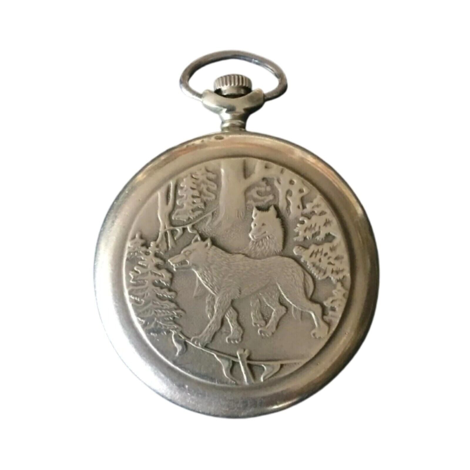 Molnija Pocket Watch Men's Antique Russian Open Face 18 Jewels One Hunter Wolfs